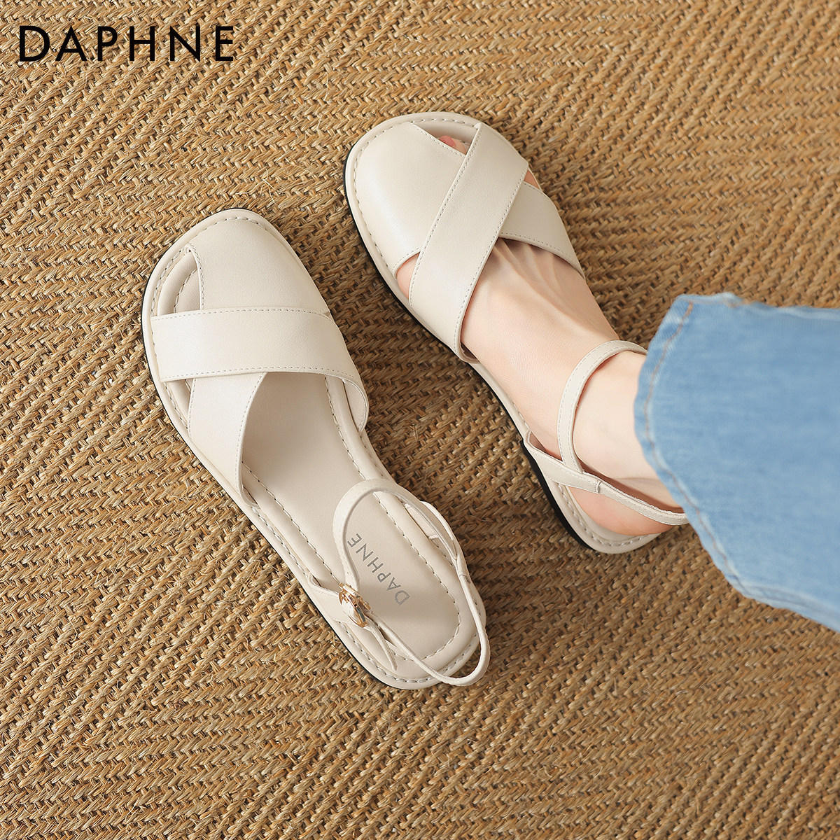 达芙妮法式编织包头凉鞋女款2026新款夏季镂空猪笼鞋罗马凉拖鞋子