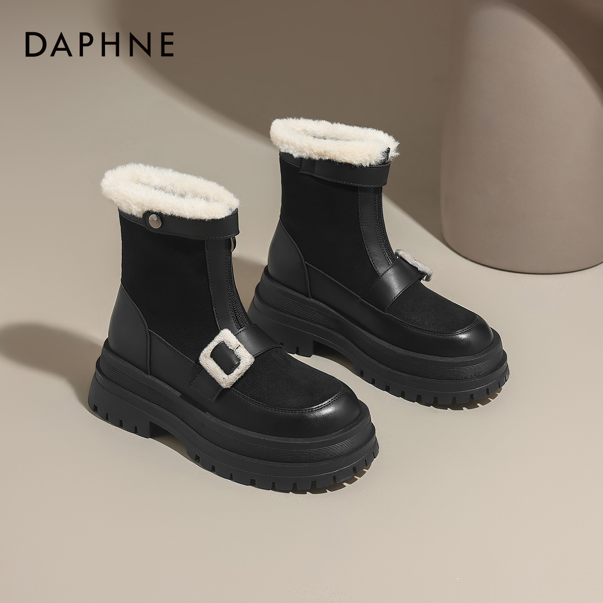 达芙妮加绒马丁靴女厚底雪地靴