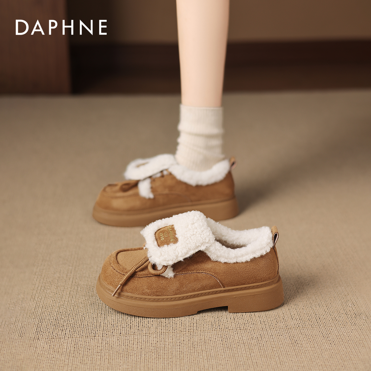 达芙妮保暖勃肯毛毛鞋加绒乐福鞋