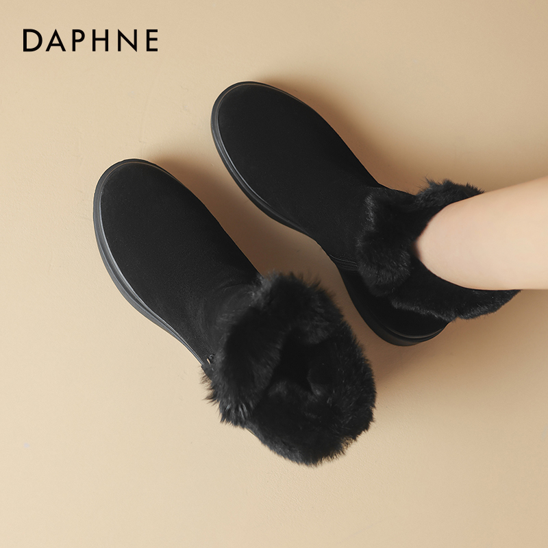 达芙妮加绒加厚短靴女冬季雪地靴