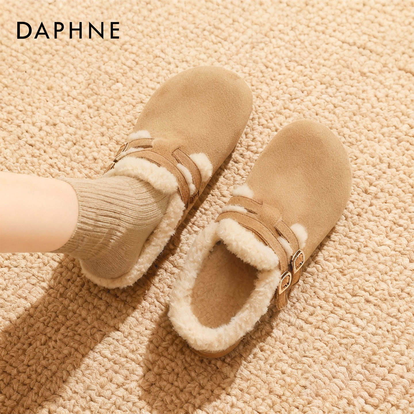 达芙妮厚底勃肯鞋毛毛半拖鞋子