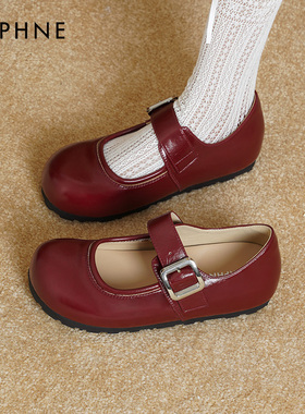 达芙妮玛丽珍鞋女2026新款春季内增高女鞋圆头单鞋厚底红色小皮鞋