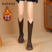 达芙妮厚底V口长筒骑士靴女2025百搭秋冬长靴女靴高筒靴子女靴鞋
