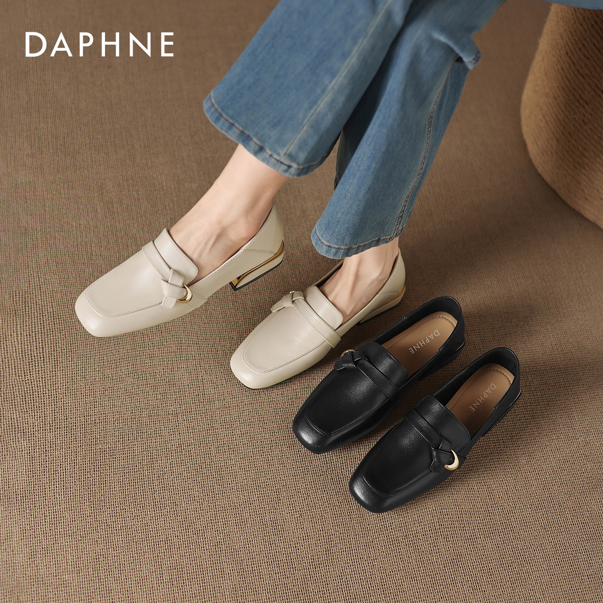 达芙妮乐福鞋女2026新款春季法式气质单鞋一脚蹬皮鞋软底妈妈女鞋