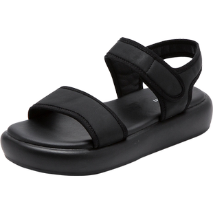 达芙妮黑色运动凉鞋女夏季爆款2026休闲软底魔术贴女士凉拖沙滩鞋