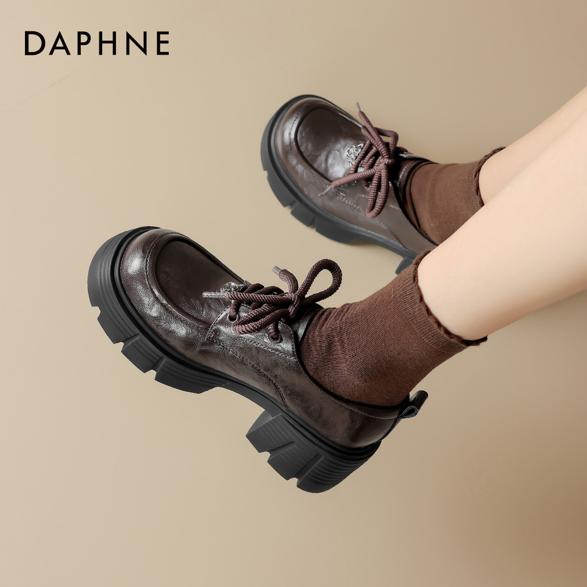 厚底乐福鞋女春秋英伦棕色小皮鞋