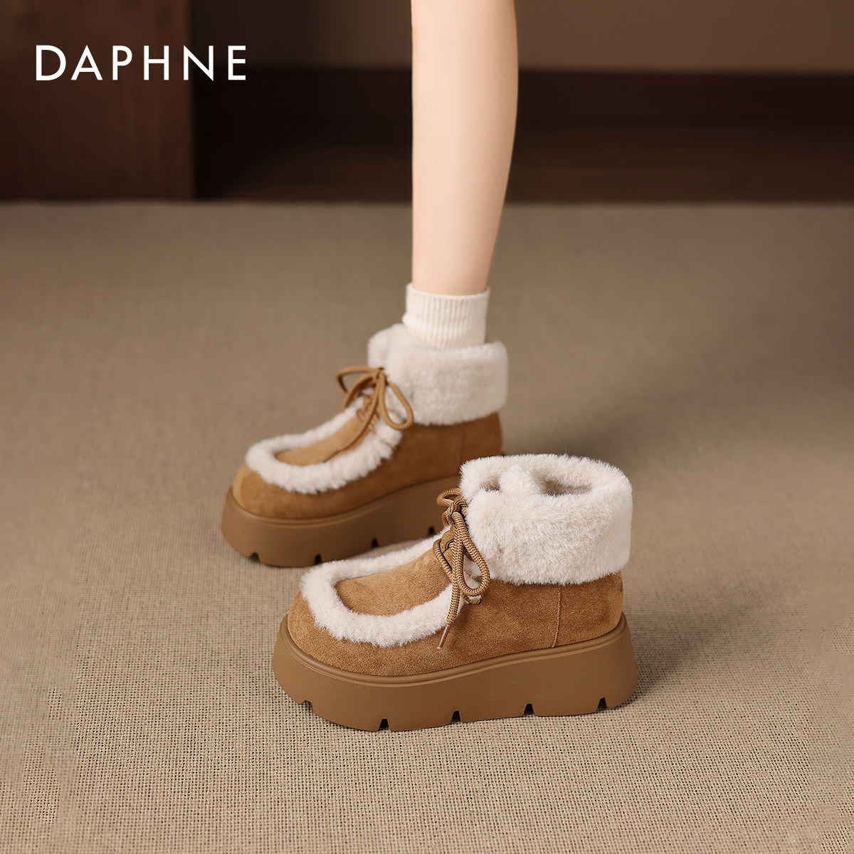 厚底雪地靴女加绒保暖棕色毛毛鞋