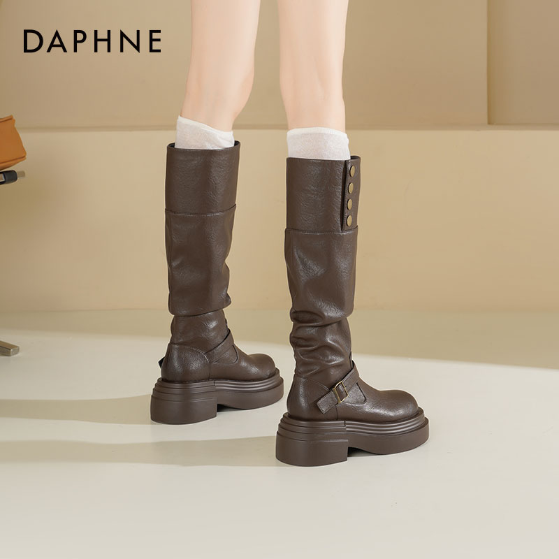 达芙妮厚底长筒靴新款西部骑士靴