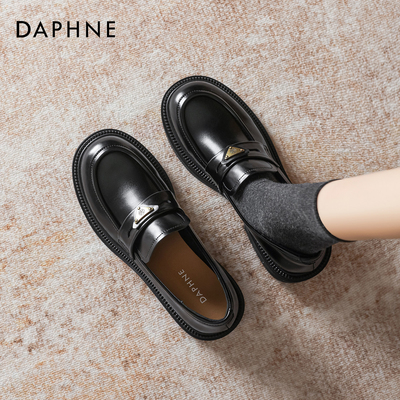 达芙妮黑色乐福鞋女款厚底小皮鞋