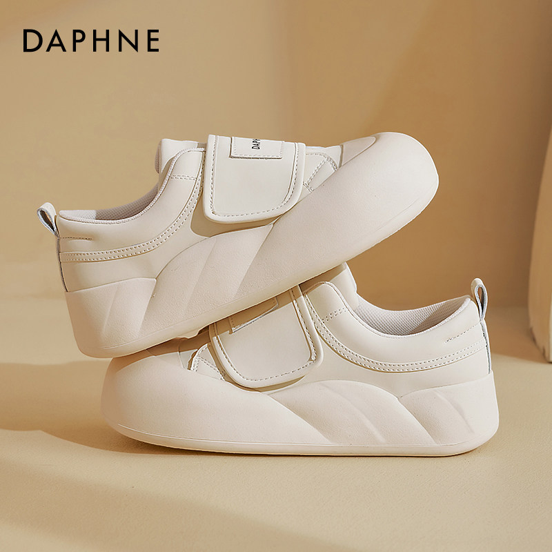 达芙妮小白鞋女板鞋2026新款魔术贴厚底圆头百搭丑萌大头面包鞋子