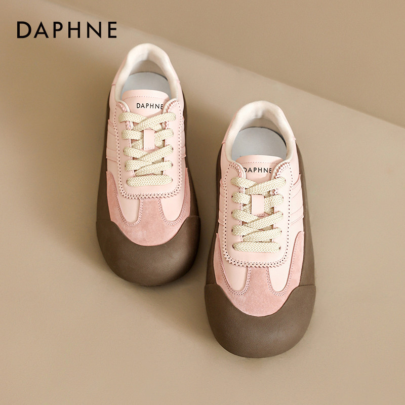 达芙妮德训鞋复古蓬蓬鞋女新款秋冬显脚小粉色厚底板鞋大头面包鞋