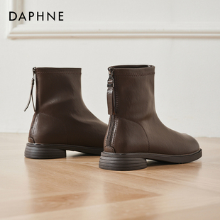 达芙妮棕色短靴子马丁靴女款夏季2025新款方头切尔西靴美拉德靴子
