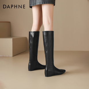 达芙妮黑色巨好看长筒高筒长靴2025新款女士女款骑士女靴子秋冬季
