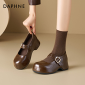 女2026新款 春季 厚底内增高浅口单鞋 达芙妮棕色玛丽珍鞋 通勤小皮鞋