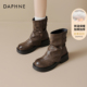 达芙妮美拉德短靴棕色堆堆靴子女2026新款 秋冬加绒棉鞋 厚底马丁靴