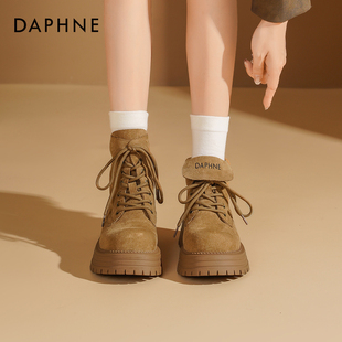 达芙妮厚底马丁靴女款 秋冬翻盖大黄靴两穿靴子女棕色短靴 2025新款