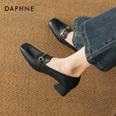 女2026新款 黑色粗跟小皮鞋 女士单鞋 达芙妮高跟乐福鞋 子一脚蹬女鞋
