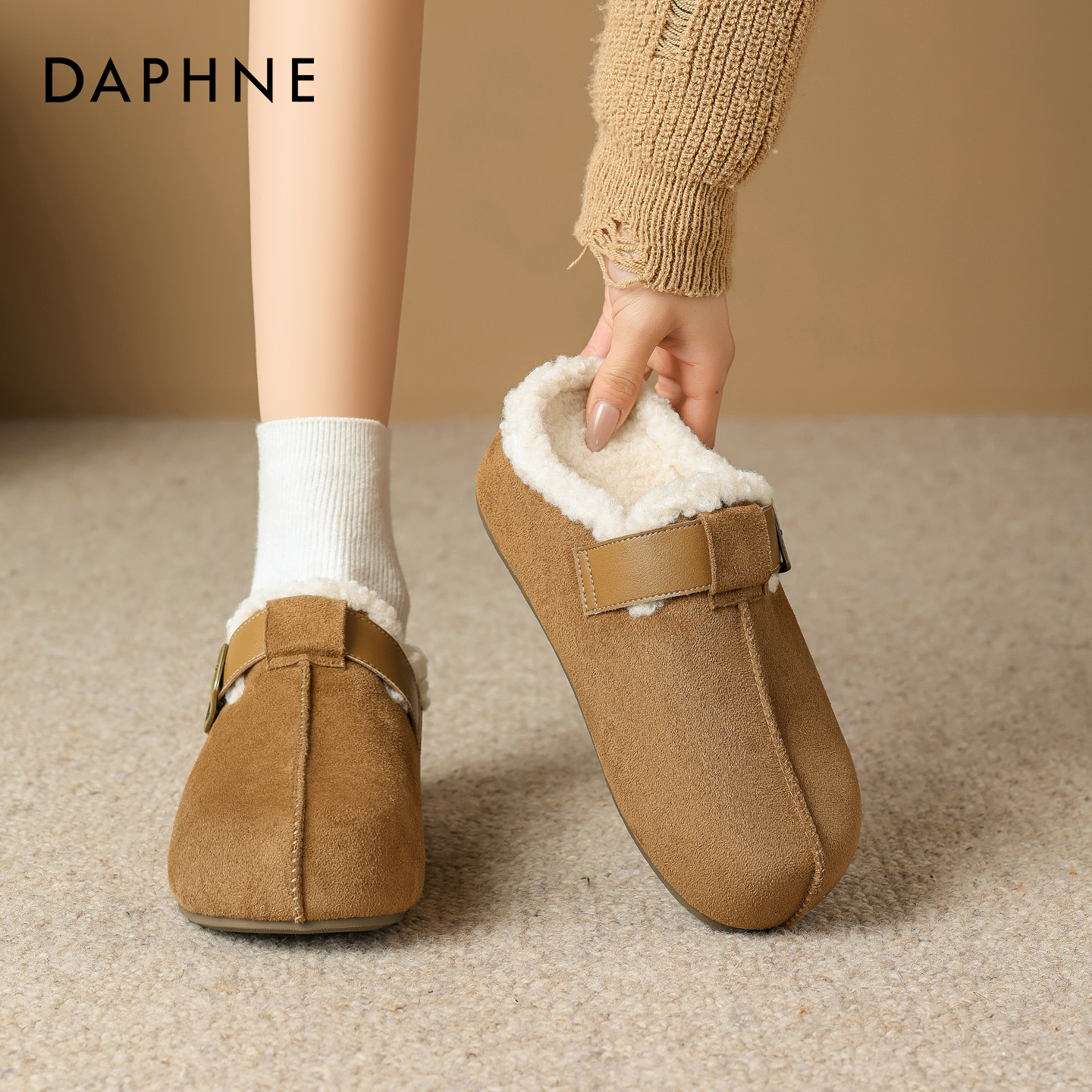 达芙妮加绒勃肯鞋女款冬保暖棉鞋