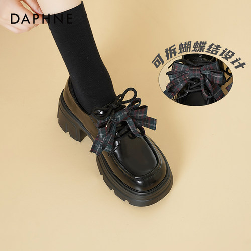 达芙妮乐福鞋女蝴蝶结小皮鞋单鞋
