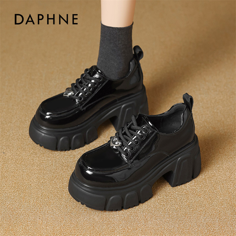 达芙妮黑色厚底乐福鞋小个子增高