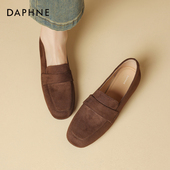 女2026新款 英伦风小皮鞋 女款 达芙妮老钱风棕色乐福鞋 平底加绒单鞋