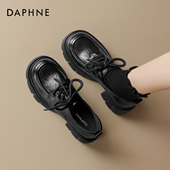 女2026新款 春季 英伦风黑色系带小皮鞋 达芙妮厚底乐福鞋 增高单鞋 子