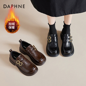 女2026春季 新款 超火双扣黑色英伦小皮鞋 达芙妮乐福鞋 厚底通勤单鞋