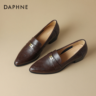 女春季 通勤单鞋 2026新款 中粗跟小皮鞋 英伦风女鞋 达芙妮尖头乐福鞋