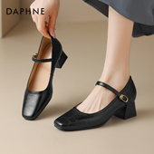 单鞋 玛丽珍女鞋 女冬季 达芙妮法式 高跟鞋 2026新款 黑色女士皮鞋 面试