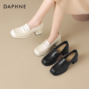 粗跟高跟鞋 2026新款 英伦风单鞋 春款 达芙妮乐福鞋 方头小皮鞋 女春季