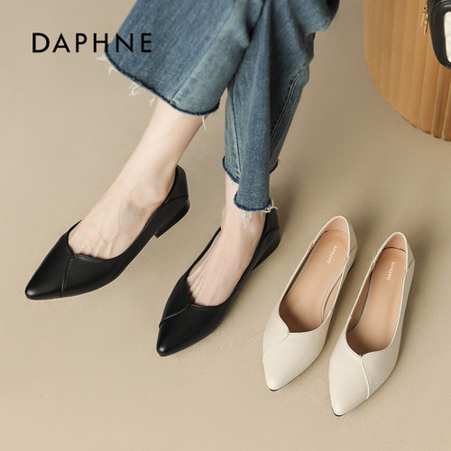 软皮尖头小皮鞋女低跟浅口单鞋女