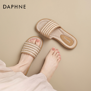达芙妮编织一字拖女2026新款 夏外穿平底度假风软底舒适防滑凉拖鞋