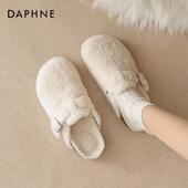 达芙妮加绒半拖勃肯鞋 一脚蹬厚底百搭包头毛毛拖鞋 女2025冬季 新款