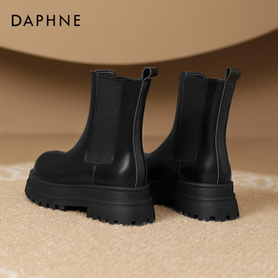 达芙妮厚底马丁靴女款2025新款爆款秋冬短靴切尔西靴黑色烟筒靴子