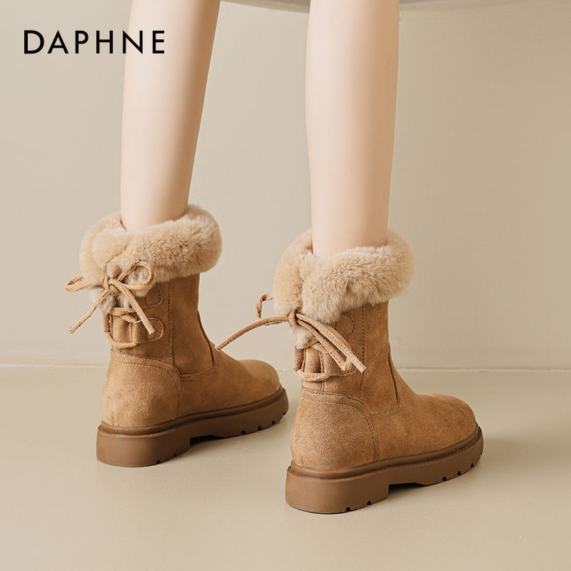 达芙妮雪地靴女冬季2025新款加绒加厚底东北保暖棉鞋抗寒毛毛短靴