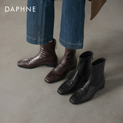 复古方头短靴，通勤穿搭