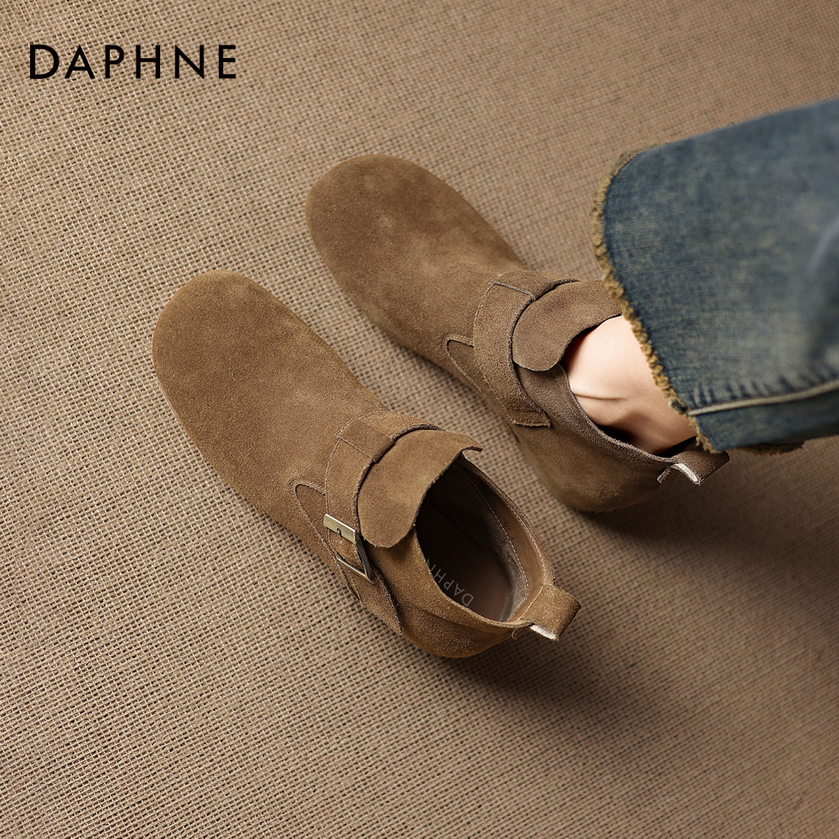 达芙妮真皮勃肯短靴女内增高马丁