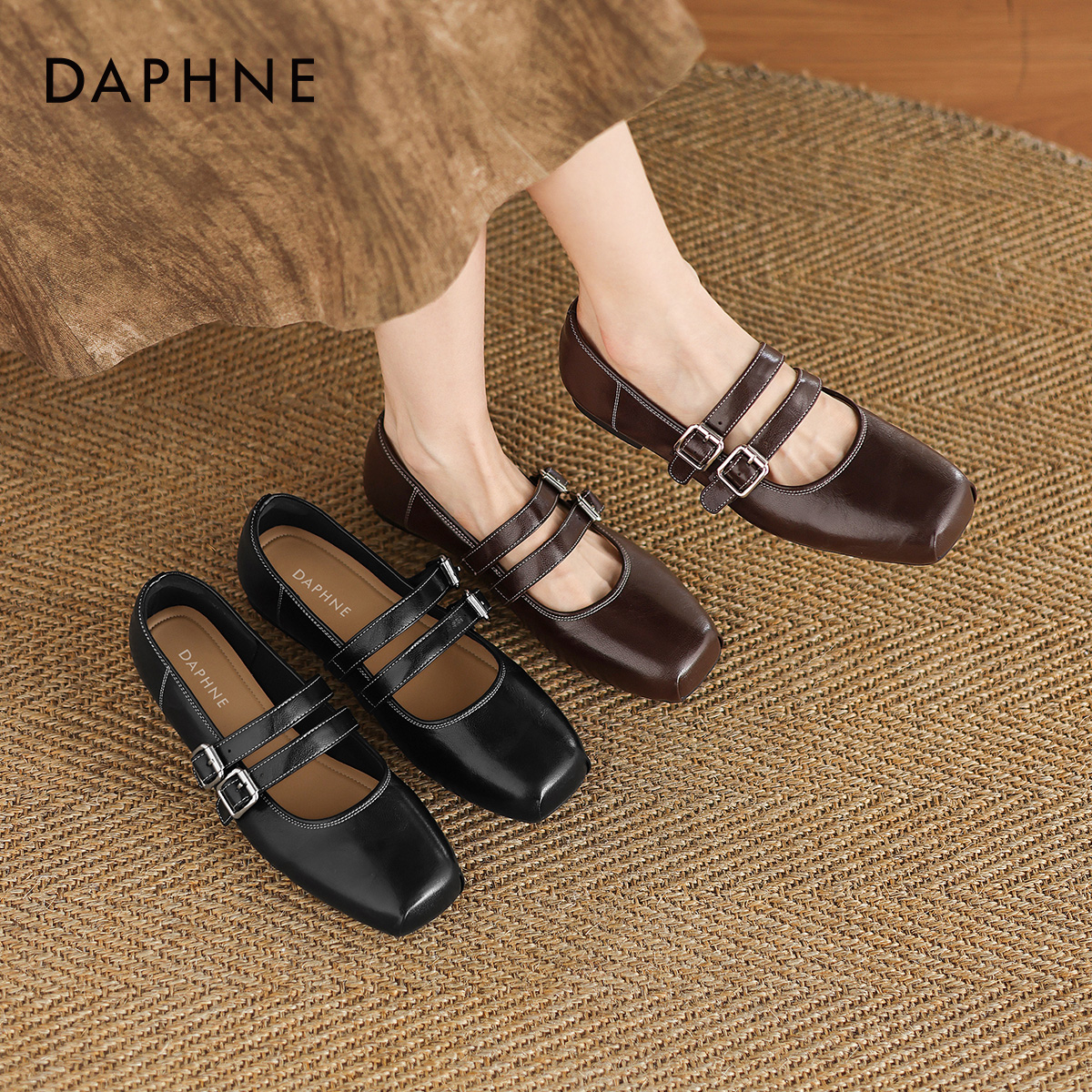 达芙妮平底单鞋女法式玛丽珍女鞋