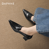 女冬季 2026新款 英伦风尖头皮鞋 达芙妮高跟乐福鞋 一脚蹬通勤单鞋