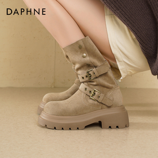 达芙妮西部短靴子女2025秋季 旅游骑士靴两穿厚底马丁靴女初秋 新款