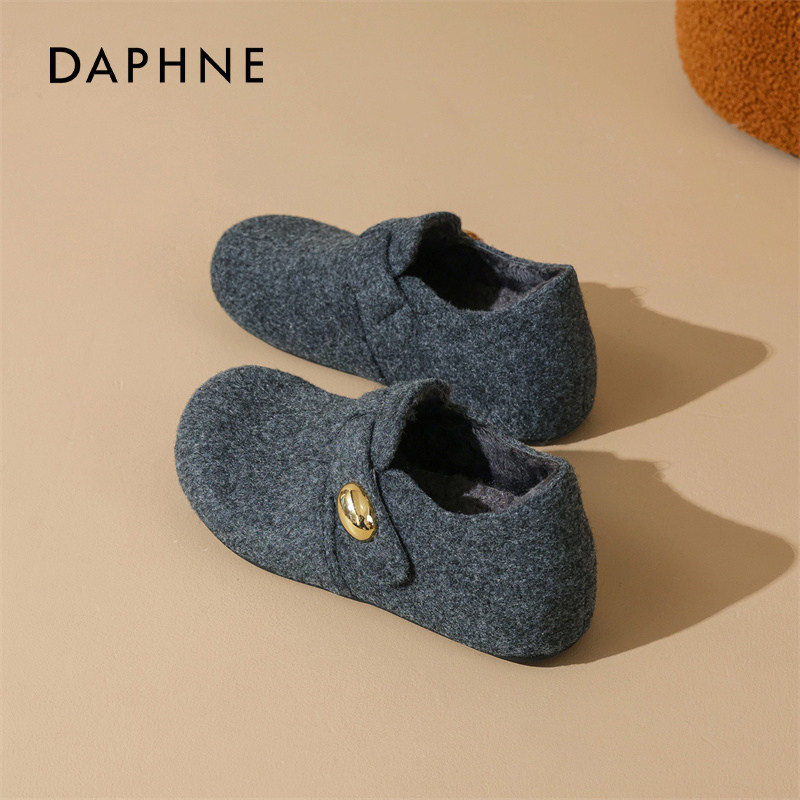 达芙妮加绒勃肯鞋女灰色2026新款冬季一脚蹬厚底保暖毛呢毛绒棉鞋,女鞋,勃肯鞋/软木鞋,淘宝优惠券,粉丝福利购,淘宝优惠卷