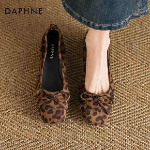 达芙妮豹纹单鞋女2026新款春季法式玛丽珍芭蕾小皮鞋春秋女士瓢鞋