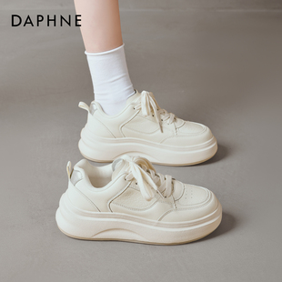 达芙妮厚底小白鞋女秋冬皮面运动鞋女款2025百搭休闲板鞋增高德训