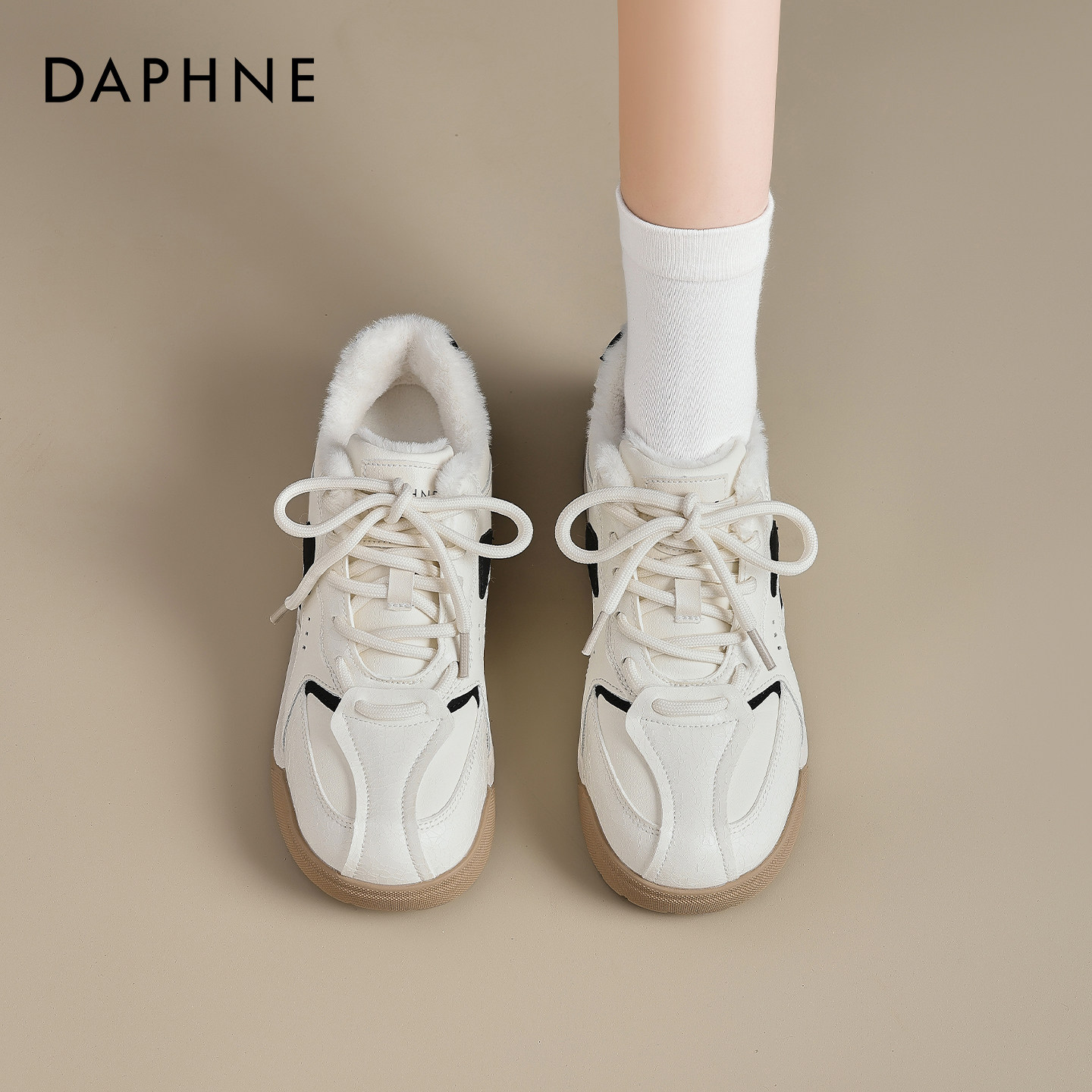 达芙妮加绒小白鞋女冬季2026新款平底加厚保暖毛毛棉鞋运动雪地鞋,女鞋,时尚雪地靴,淘宝优惠券,粉丝福利购,淘宝优惠卷