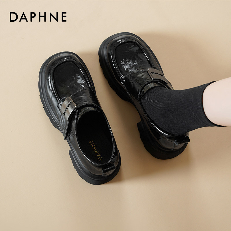 达芙妮厚底乐福鞋女款2026新款春季增高单鞋英伦风黑色小皮鞋女款