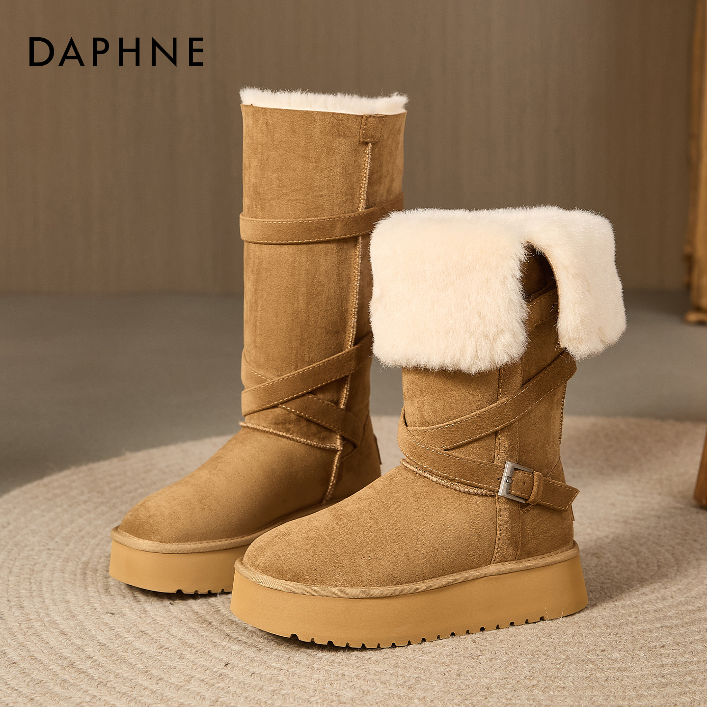 达芙妮厚底雪地靴防滑加绒棉鞋