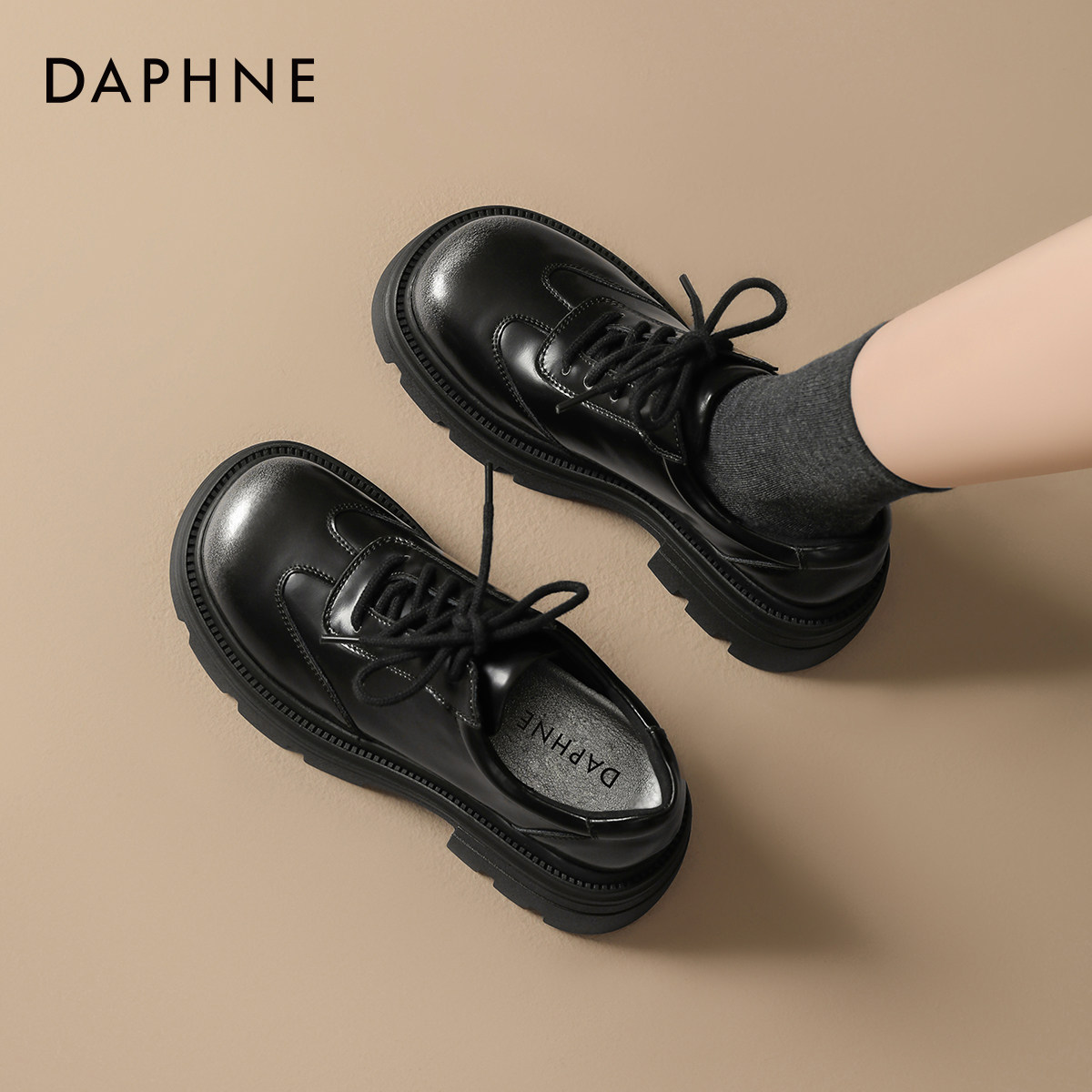 达芙妮厚底乐福鞋女2026新款春季英伦风小皮鞋增高布洛克德比单鞋