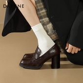 粗跟高跟鞋 达芙妮乐福鞋 子女 复古英伦风小皮鞋 单鞋 女2026新款 春季