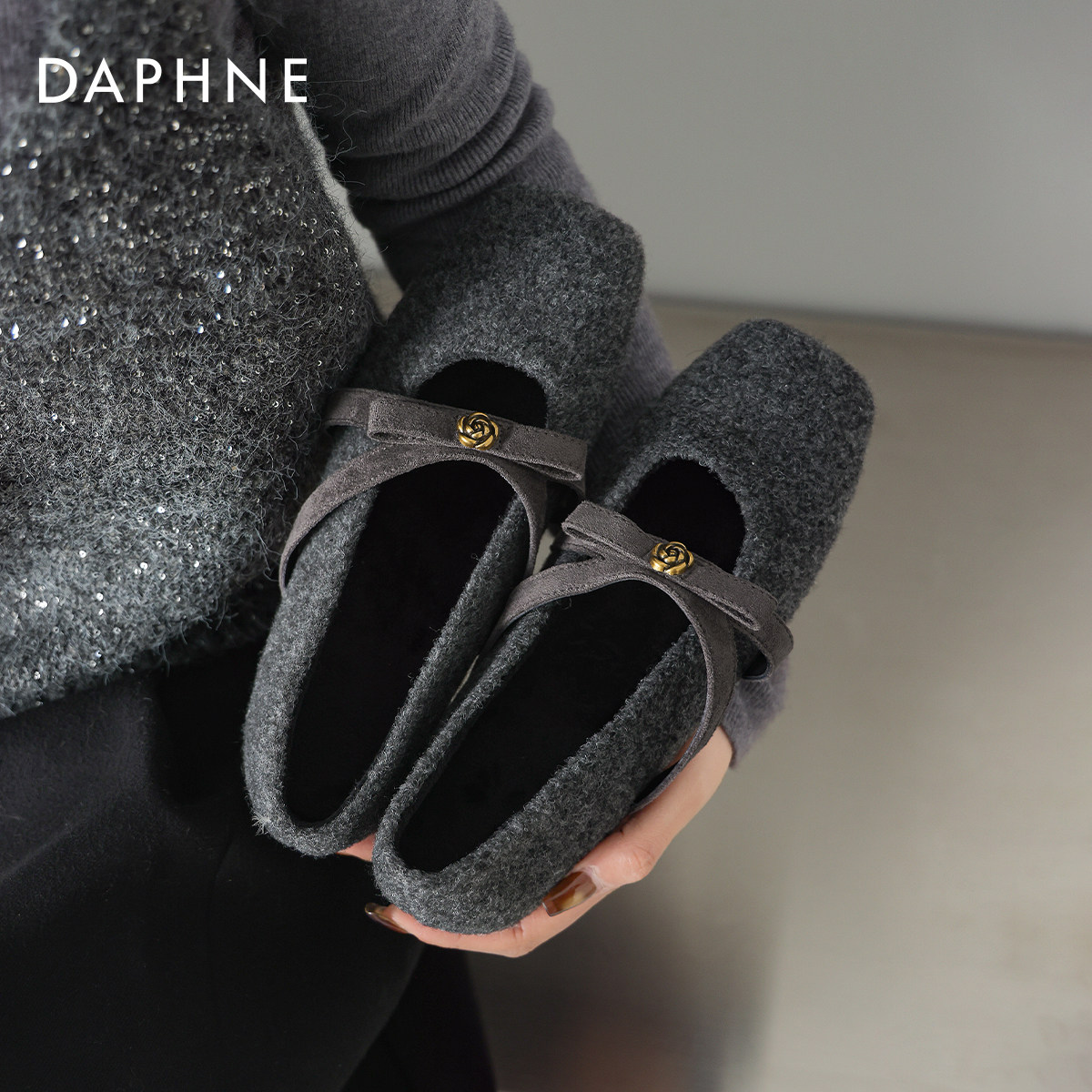 达芙妮平底单鞋女冬季女鞋子2026新款毛呢玛丽珍鞋秋冬加绒毛毛鞋,女鞋,浅口单鞋,淘宝优惠券,粉丝福利购,淘宝优惠卷