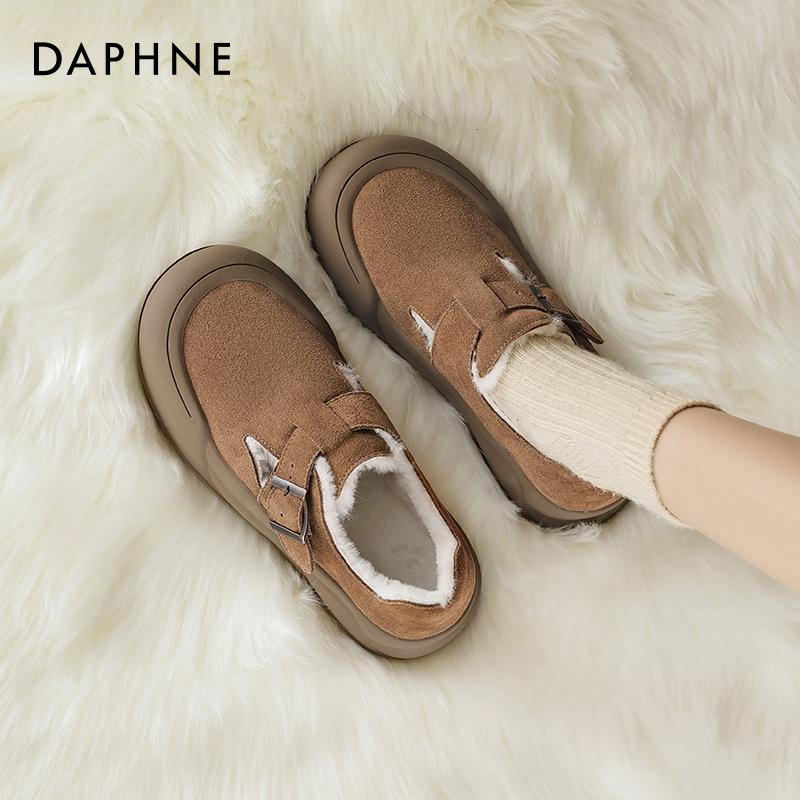 达芙妮加绒真皮勃肯鞋全包女